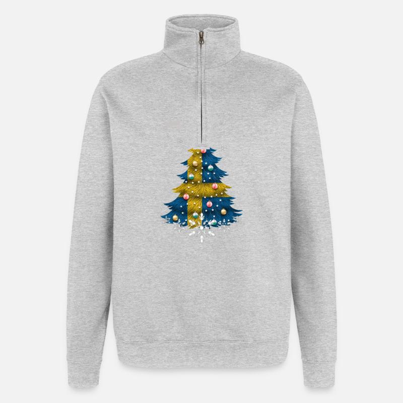 Weihnachtsbaum mit Schweden-Flagge - Quarter-Zip-Sweatshirt - Grau meliert