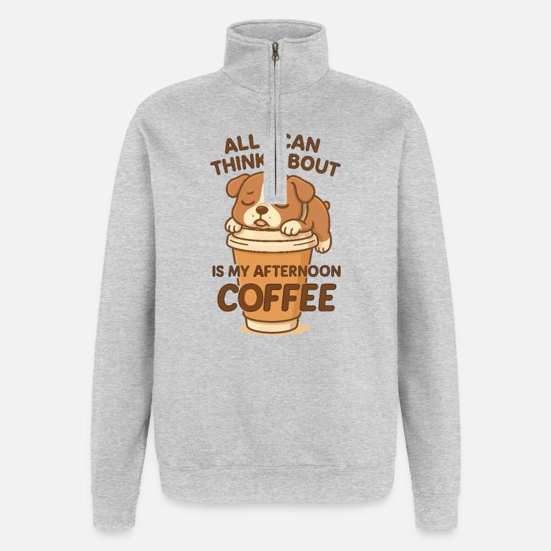 Tired dog only thinks about coffee - Quarter-Zip Sweatshirt - heather grey