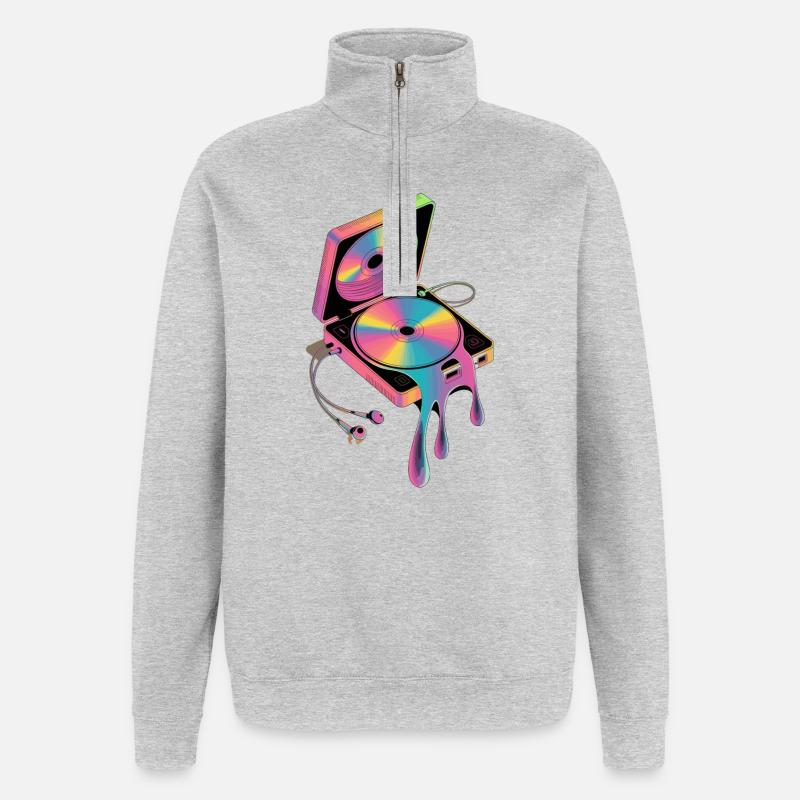  Retro Discman Psychedelic CD Player 90er - Quarter-Zip-Sweatshirt - Grau meliert