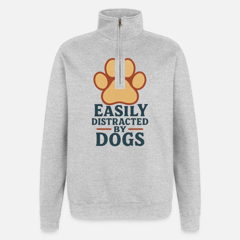 Leicht von Hunden ablenkbar - Quarter-Zip-Sweatshirt - Grau meliert