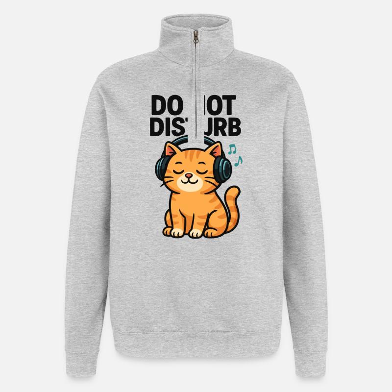 Mode sommeil Cat DJ avec casque - Sweat à zip 1/4 - gris chiné