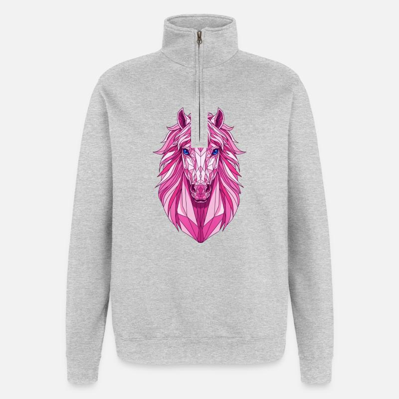 Licorne rose polygonale - Sweat à zip 1/4 - gris chiné