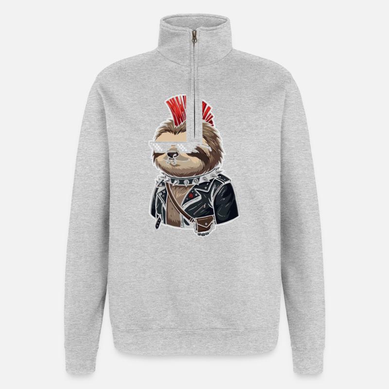 Punk-Sloth im Lederlook - Quarter-Zip-Sweatshirt - Grau meliert