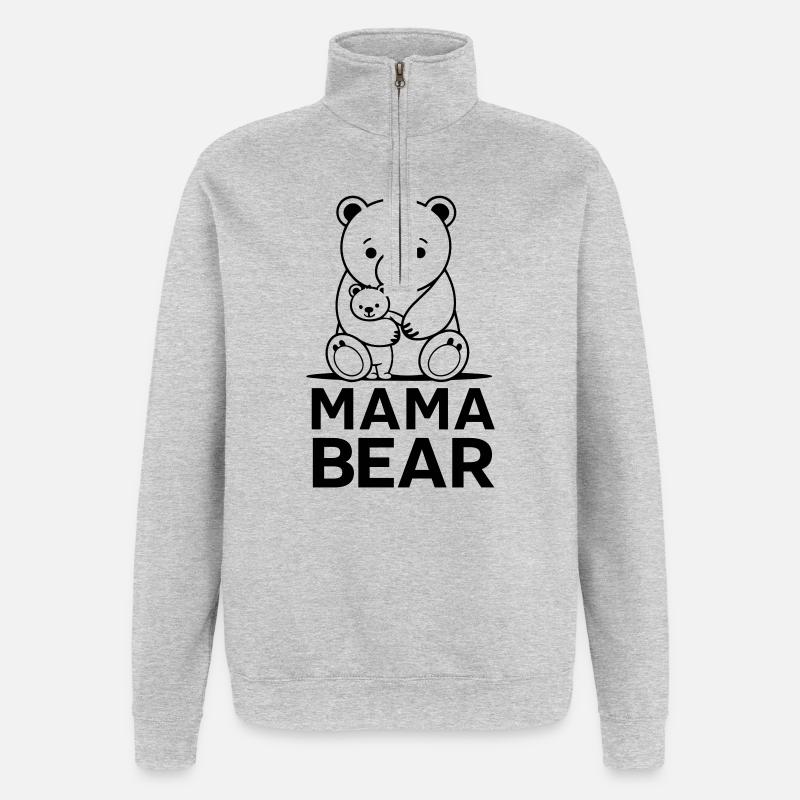 Maman ourse - Sweat à zip 1/4 - gris chiné