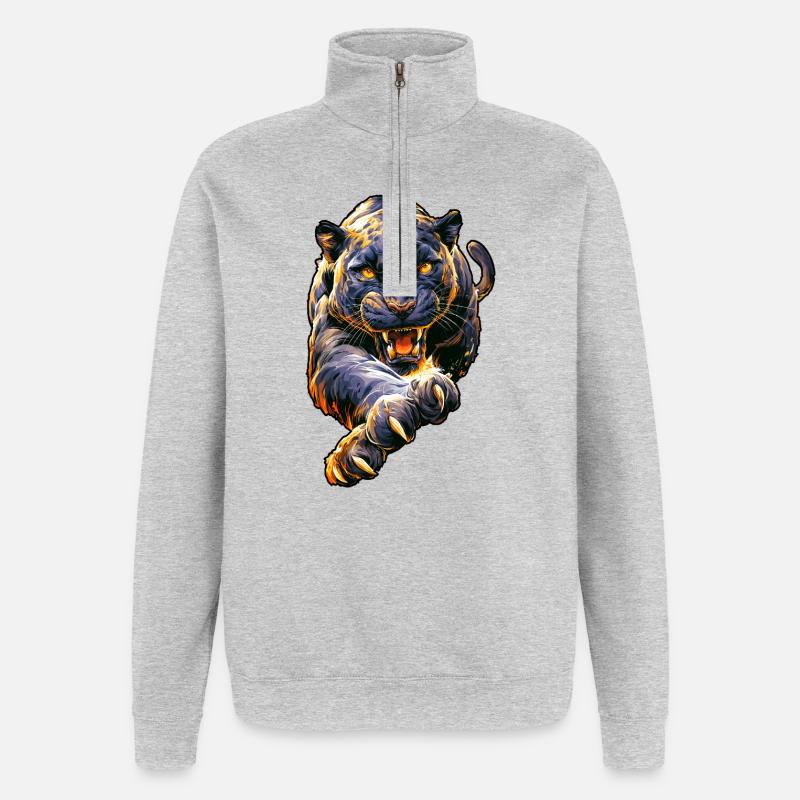 Grande panthère - Sweat à zip 1/4 - gris chiné