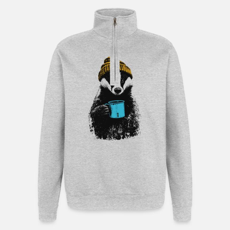 Kaffee Dachs - Quarter-Zip-Sweatshirt - Grau meliert