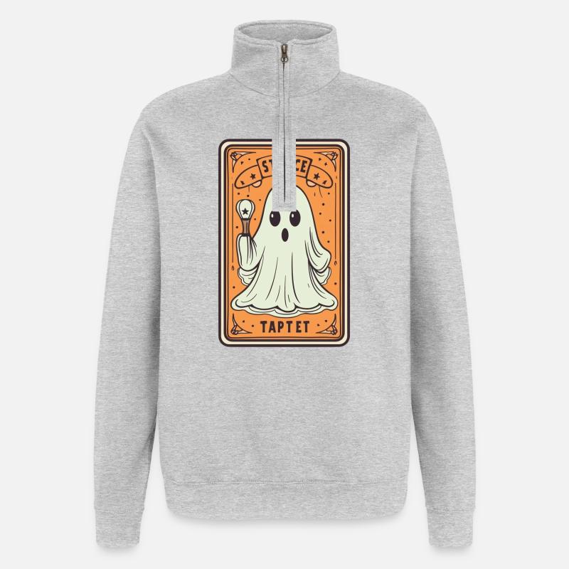 Tarot Karte Geist mit Stock - Quarter-Zip-Sweatshirt - Grau meliert