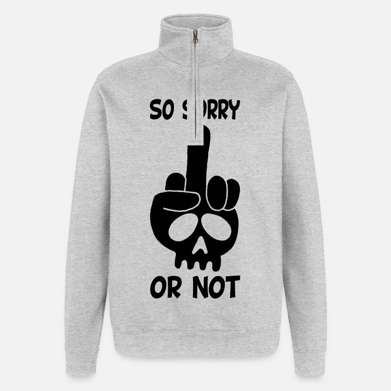 Unhöflicher schwarzer Schädel - Quarter-Zip-Sweatshirt - Grau meliert