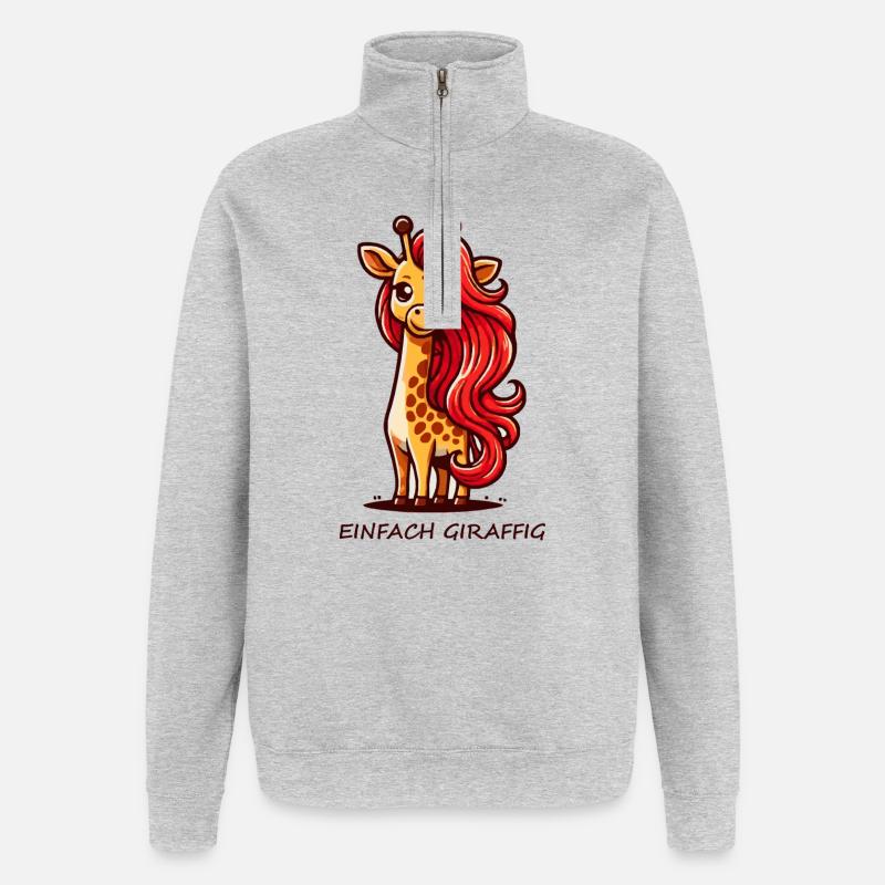 Einfach Giraffig – Süße Giraffe mit roter Mähne - Quarter-Zip-Sweatshirt - Grau meliert