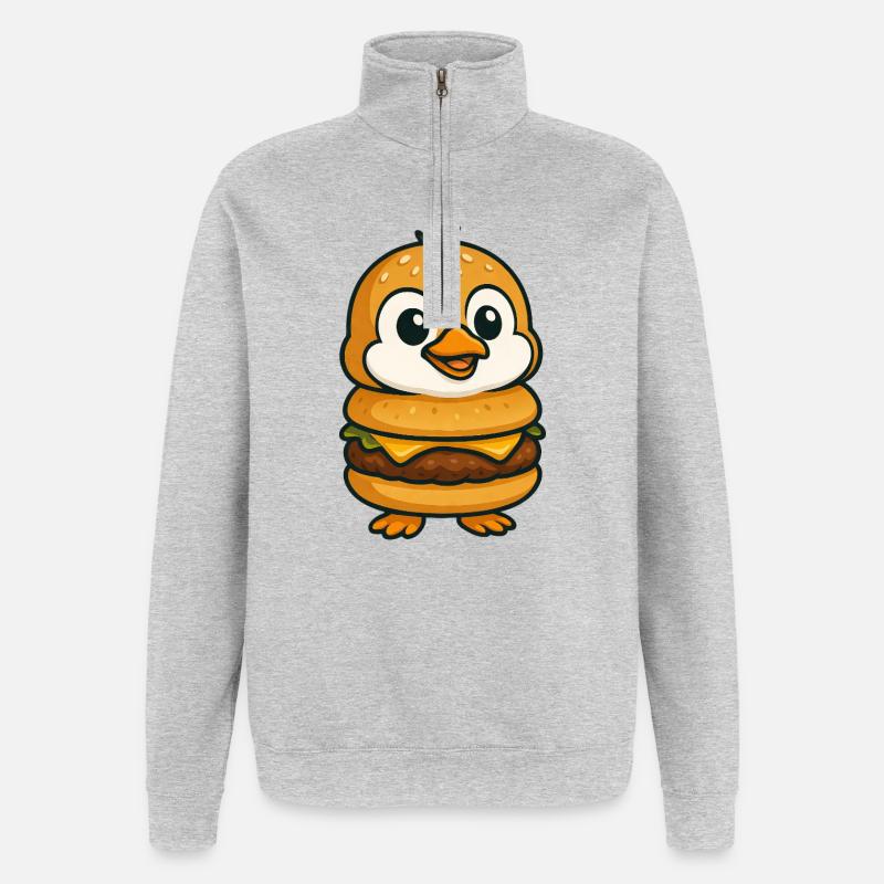 Lustiger Pinguin Burger Cheeseburger Fabeltier - Quarter-Zip-Sweatshirt - Grau meliert