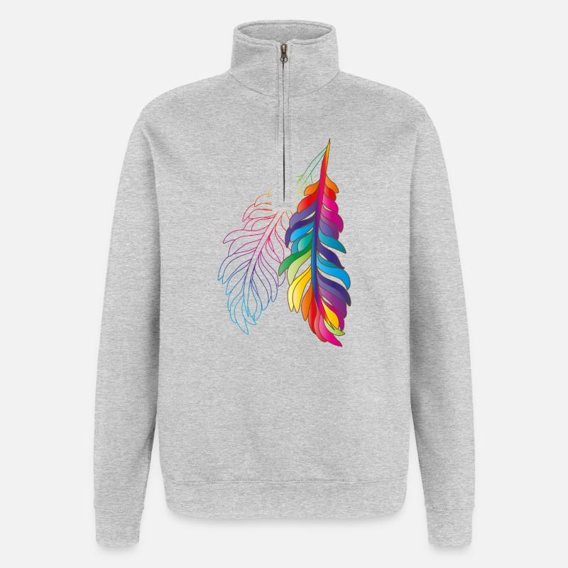 Rainbow feathers – colourful boho design - Quarter-Zip Sweatshirt - heather grey