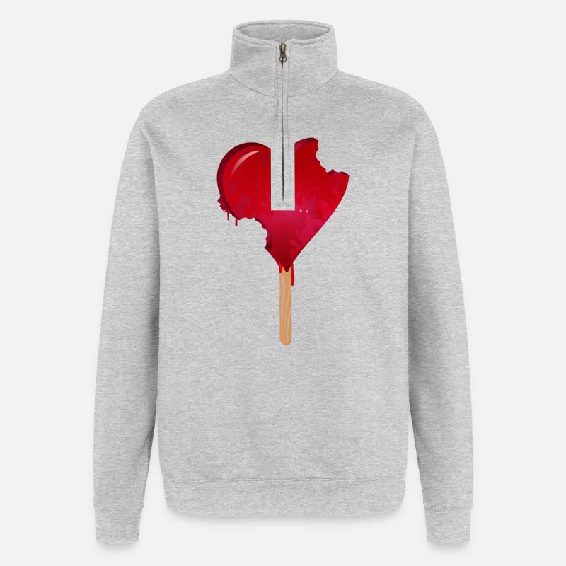 Rotes Herz Eis mit Biss - Quarter-Zip-Sweatshirt - Grau meliert