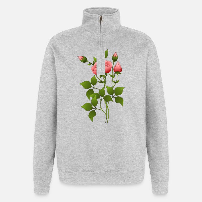 Blumen - Quarter-Zip-Sweatshirt - Grau meliert