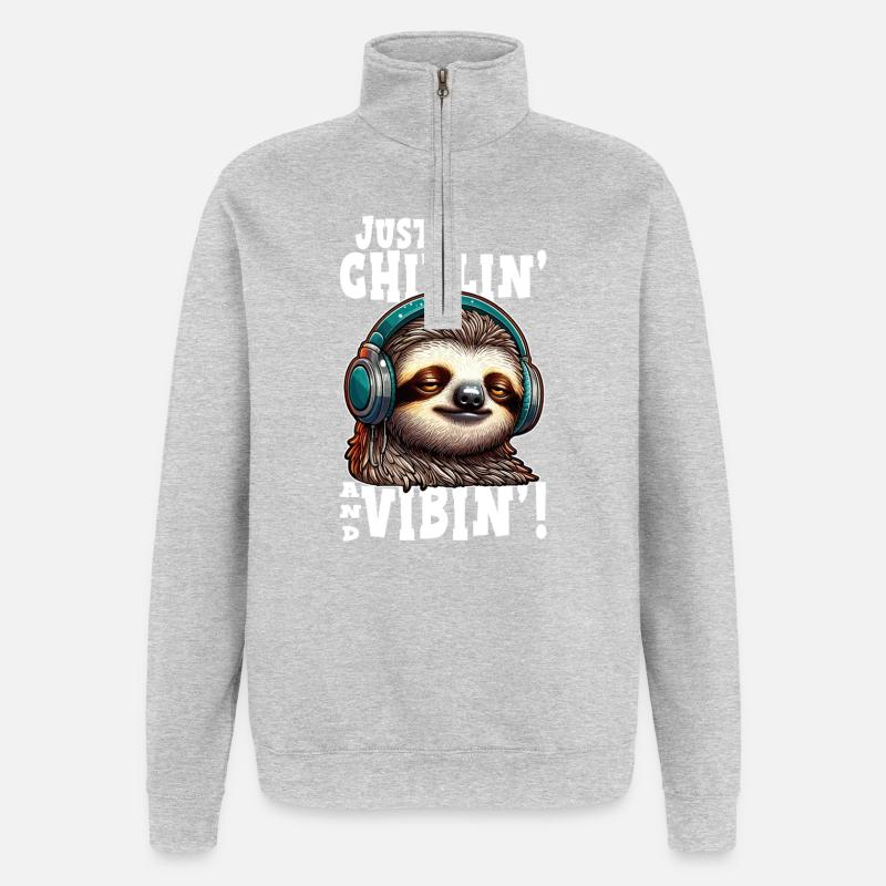 Sloth Chill Vibin graphic - Quarter-Zip Sweatshirt - heather grey