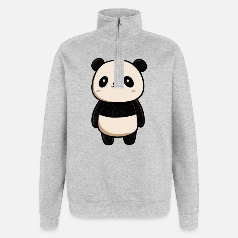 dessin panda, panda mignon, bébé panda - Sweat à zip 1/4 - gris chiné