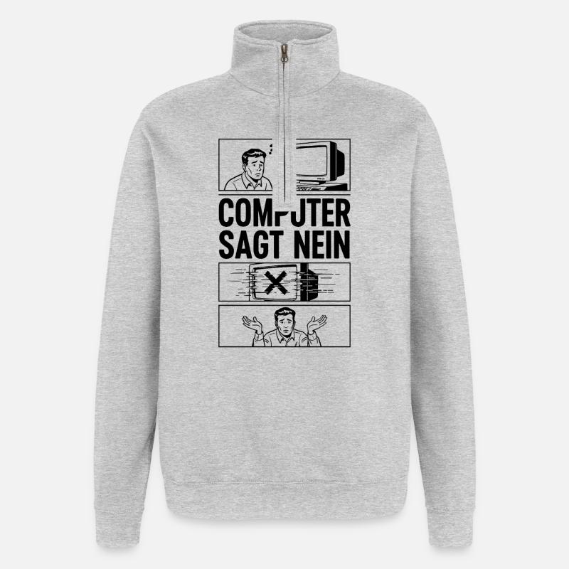 Computer sagt Nein Comic Design - Quarter-Zip-Sweatshirt - Grau meliert