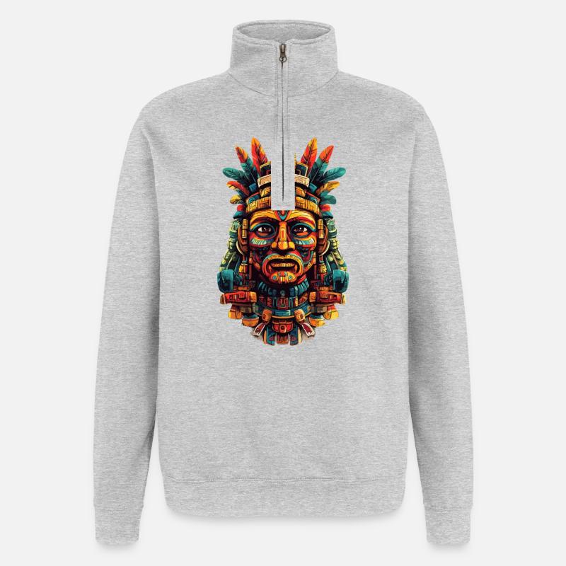 Aztec Feather Mask - Quarter-Zip Sweatshirt - heather grey