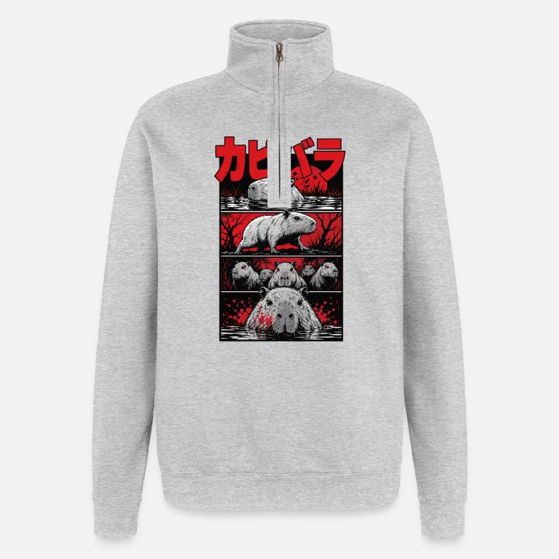 Blutsee Capybara Horror - Quarter-Zip-Sweatshirt - Grau meliert