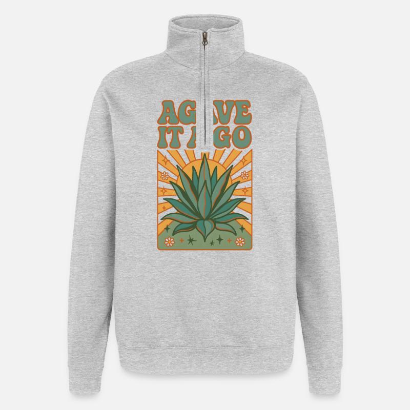 Agave, allons-y ! | Plantes succulentes - Sweat à zip 1/4 - gris chiné