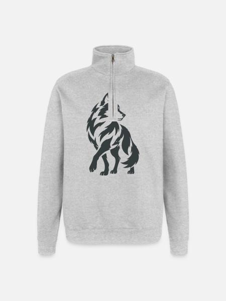 Geometrischer Wolf – Silhouette - Quarter-Zip-Sweatshirt - Grau meliert