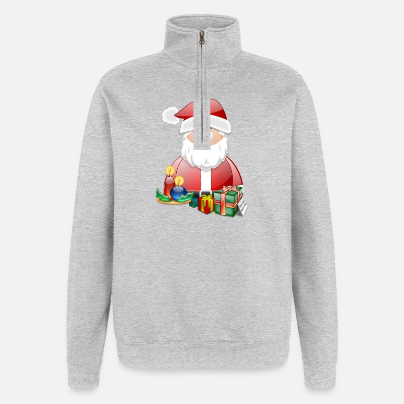 Weihnachtsmann und helle Geschenke - Quarter-Zip-Sweatshirt - Grau meliert