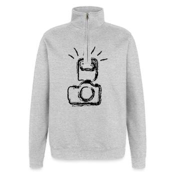 camera - Quarter-Zip Sweatshirt - heather grey - Front - AI Model Female 172 light (172cm) & AI Model Male 178 dark (178cm)