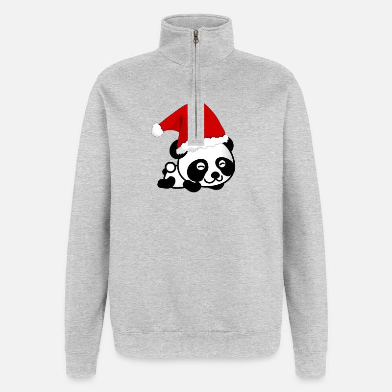 Weihnachtspanda, Panda, Weihnachten - Quarter-Zip-Sweatshirt - Grau meliert