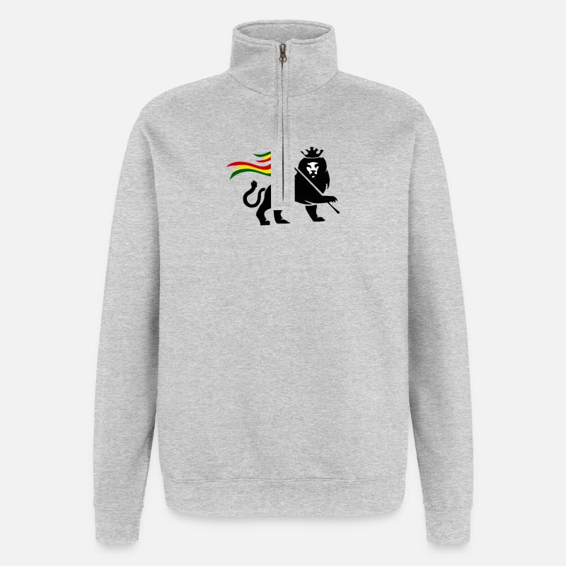 Lion drapeau Rasta - Sweat à zip 1/4 - gris chiné