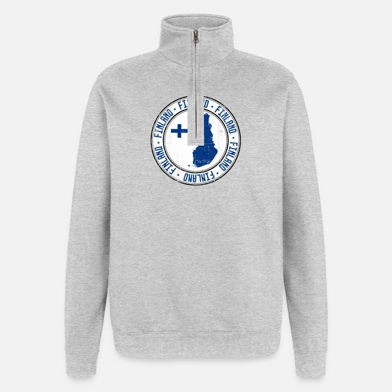 Finland Map Circular Crest with Flag - Quarter-Zip Sweatshirt - heather grey