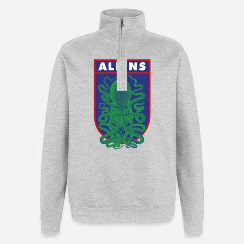 Octopus Aliens - Sweat à zip 1/4 - gris chiné