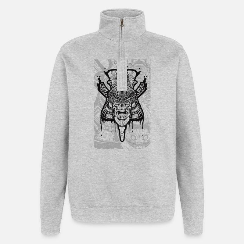 Crâne de samouraï - Sweat à zip 1/4 - gris chiné