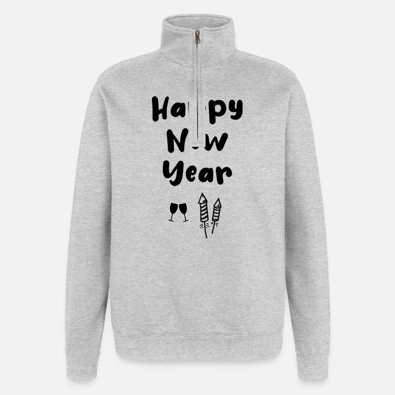 Réveillon du Nouvel An Bonne année - Sweat à zip 1/4 - gris chiné