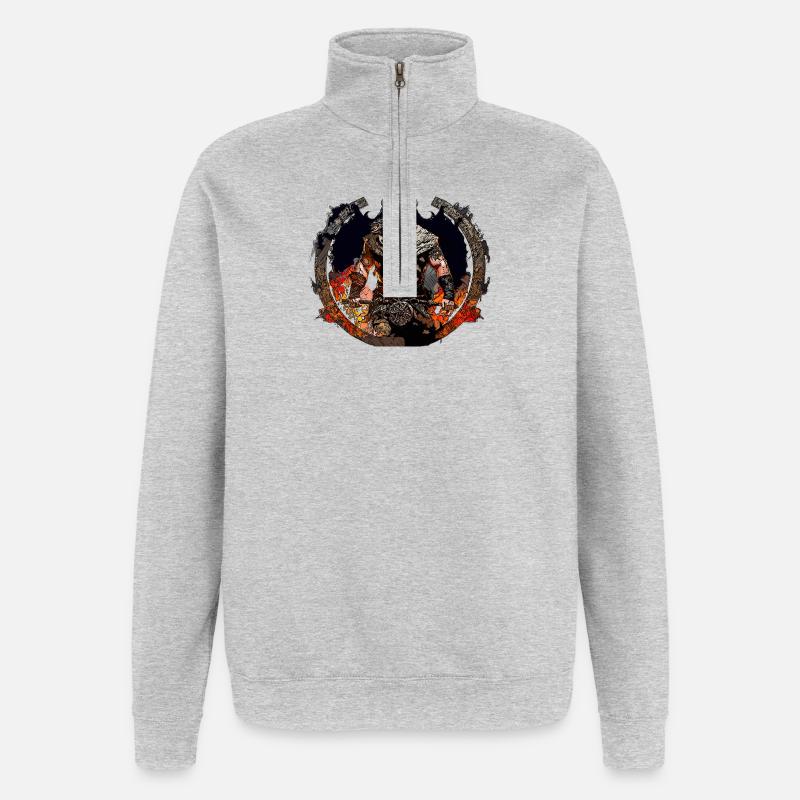 Viking Krieger im Feuerkreis - Quarter-Zip-Sweatshirt - Grau meliert