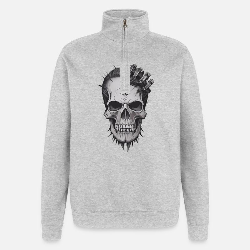 Crâne cool - Sweat à zip 1/4 - gris chiné