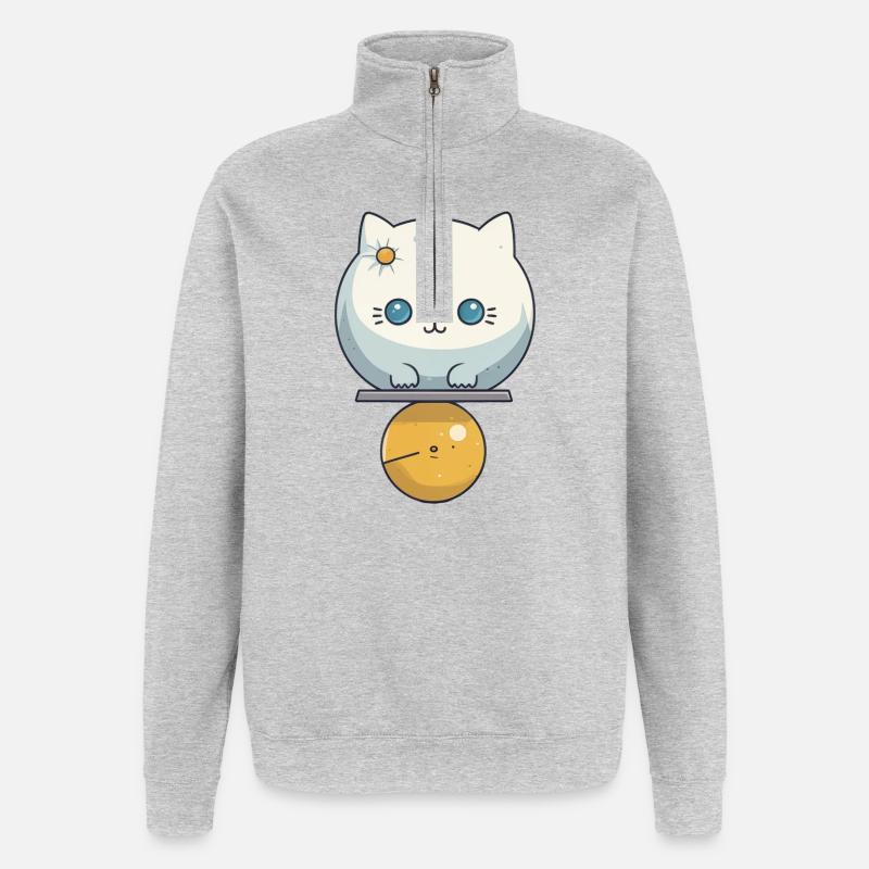 Illustration de chat mignon - Sweat à zip 1/4 - gris chiné