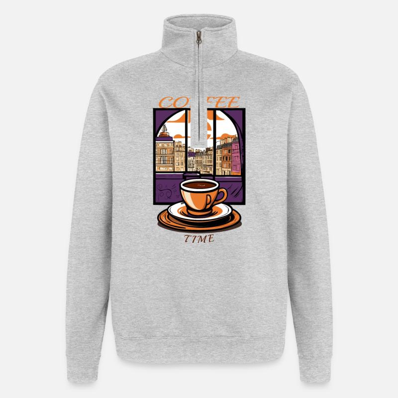 Kaffee Zeit - Quarter-Zip-Sweatshirt - Grau meliert