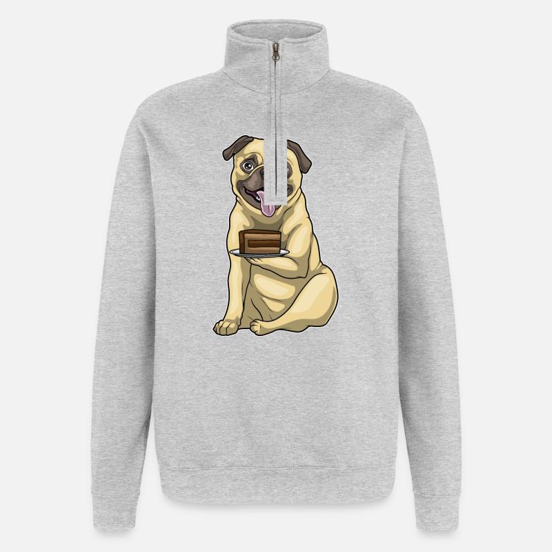 Mops Kuchen - Quarter-Zip-Sweatshirt - Grau meliert