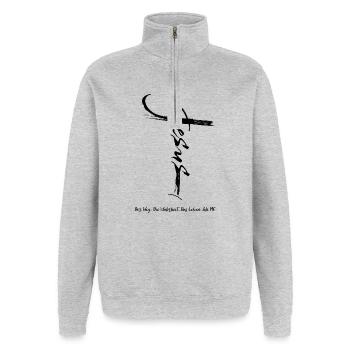 Jesus Kreuz - Der Weg Die Wahrheit Das Leben - Quarter-Zip-Sweatshirt - Grau meliert - Vorne - AI Model Female 172 light (172cm) & AI Model Male 178 dark (178cm)