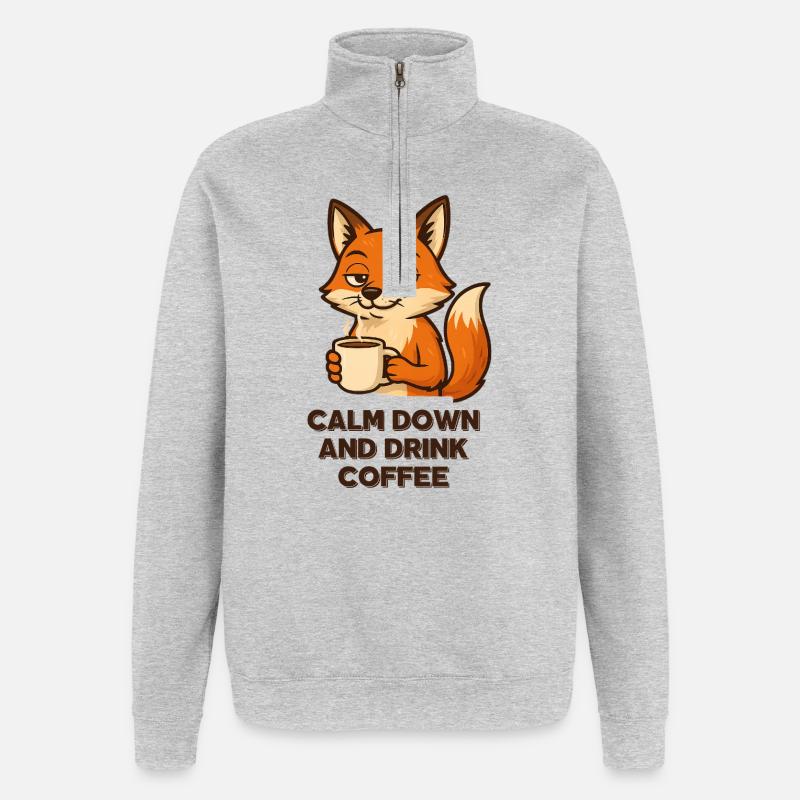 Kaffee Fuchs Chillmodus Espresso Design Tiere - Quarter-Zip-Sweatshirt - Grau meliert