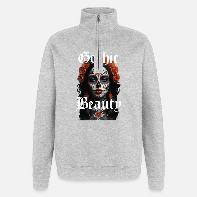 Beauté gothique crâne en sucre - Sweat à zip 1/4 - gris chiné