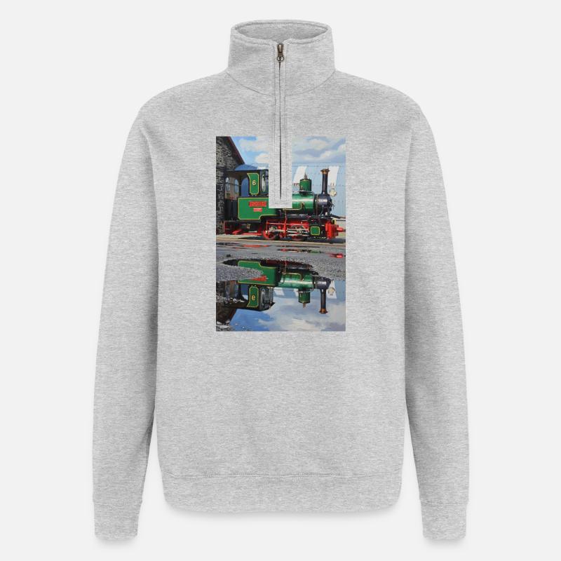 Reflexion der Dampflokomotive - Quarter-Zip-Sweatshirt - Grau meliert