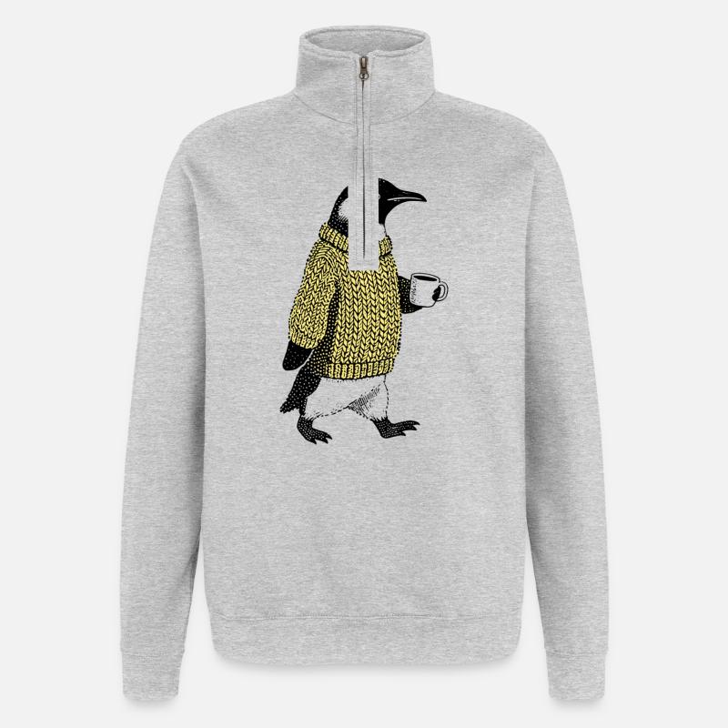 Kaffee Pinguin - Quarter-Zip-Sweatshirt - Grau meliert