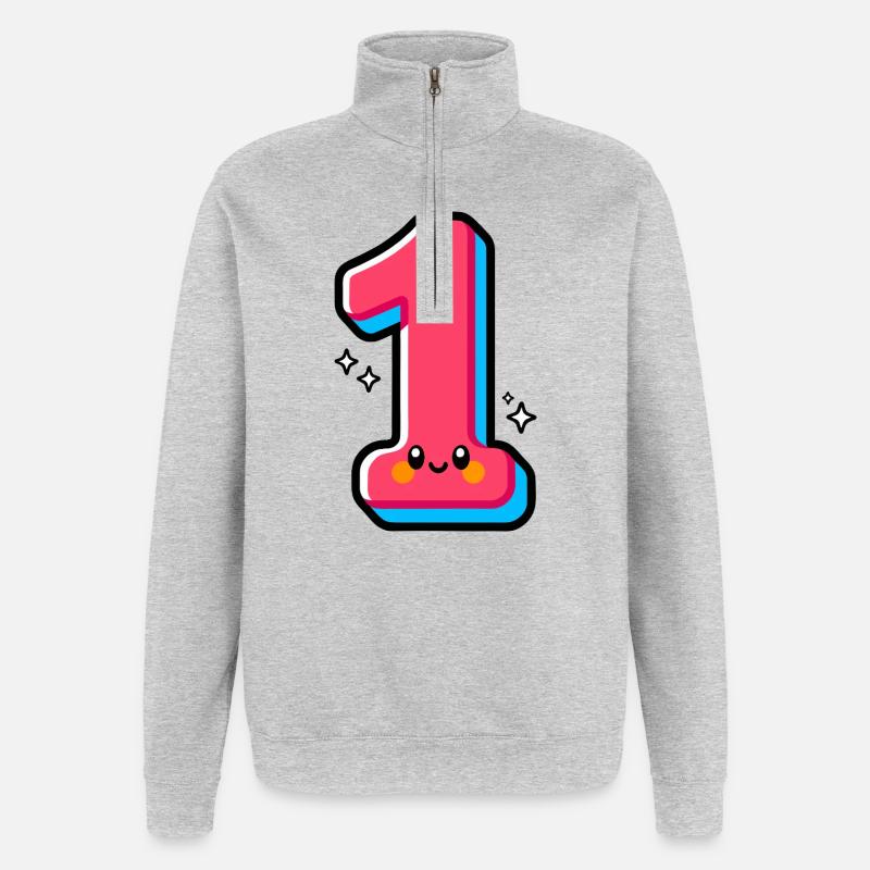 Nummer 1 Happy Pink Illustrated - Quarter-Zip-Sweatshirt - Grau meliert