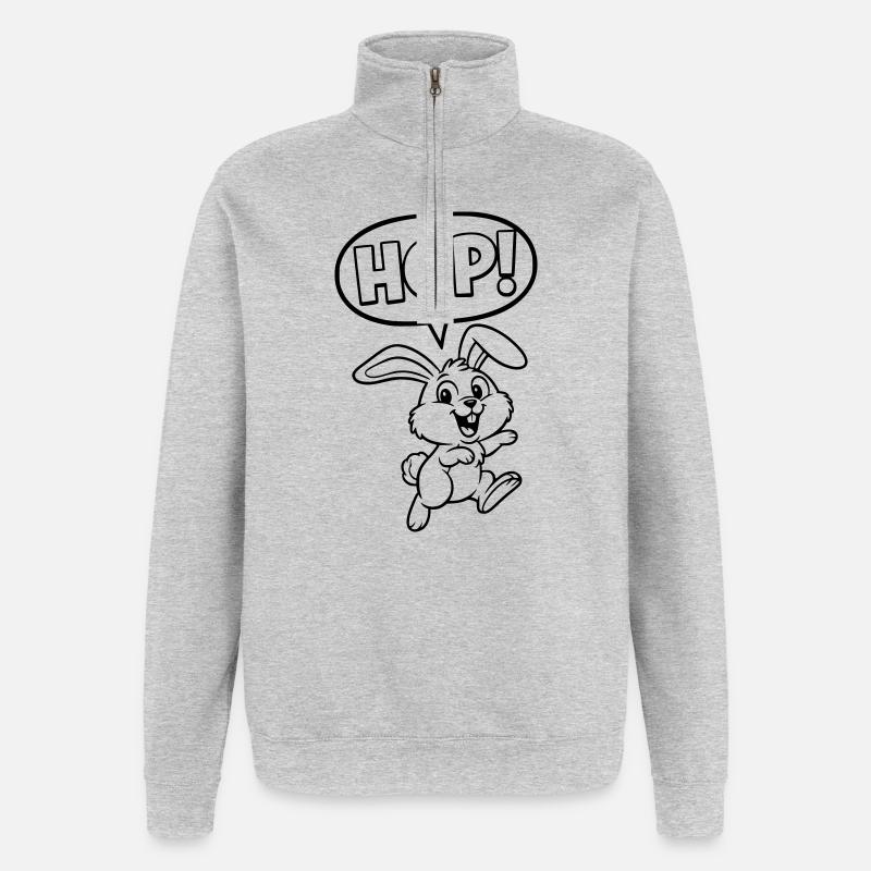 HOP! Bunny Jumping Outline Comic - Quarter-Zip Sweatshirt - heather grey