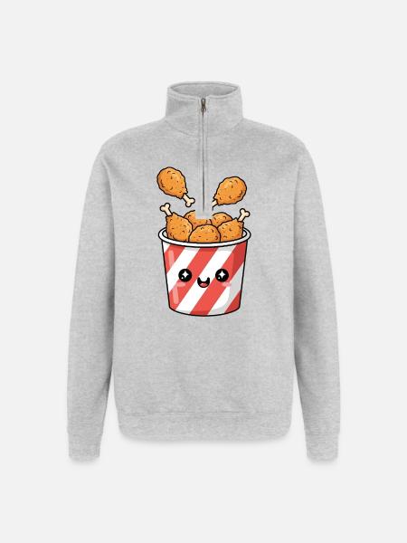 Kawaii-Brathähnchen-Eimer - Quarter-Zip-Sweatshirt - Grau meliert