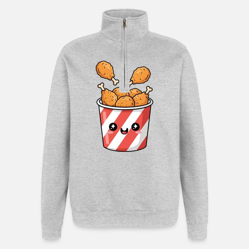 Kawaii-Brathähnchen-Eimer - Quarter-Zip-Sweatshirt - Grau meliert