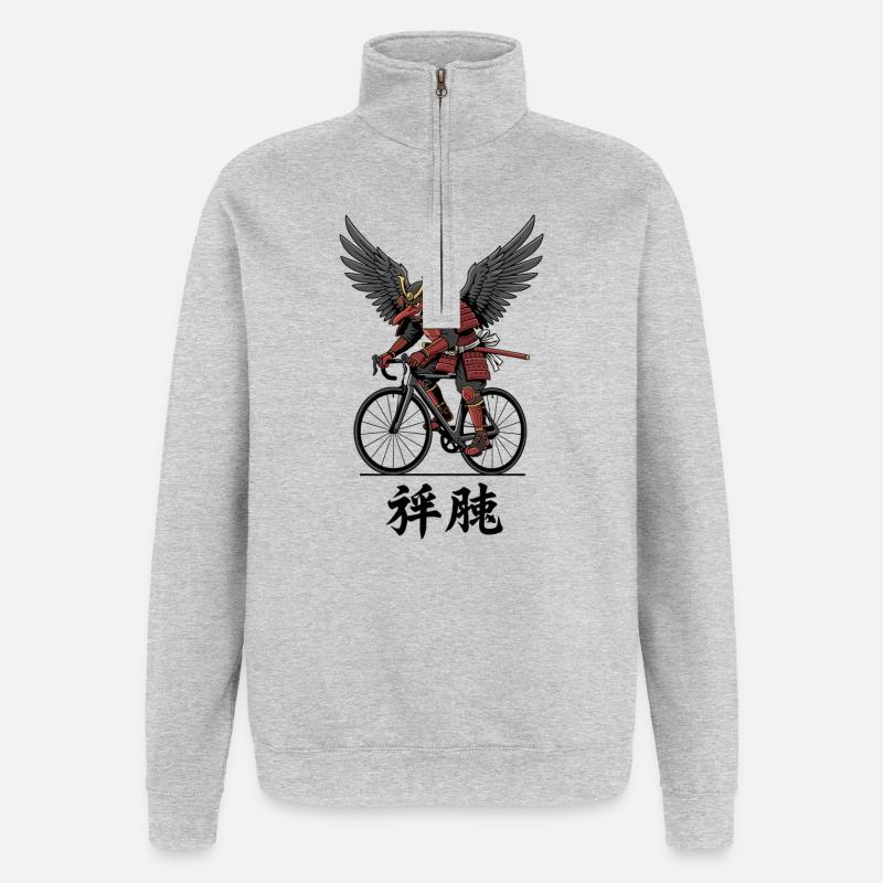 Winged Samurai on Bicycle - Quarter-Zip Sweatshirt - heather grey