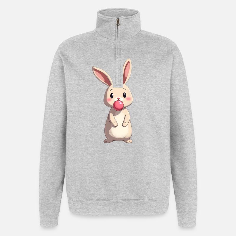 Rabbit with Chewing Gum - Quarter-Zip Sweatshirt - heather grey