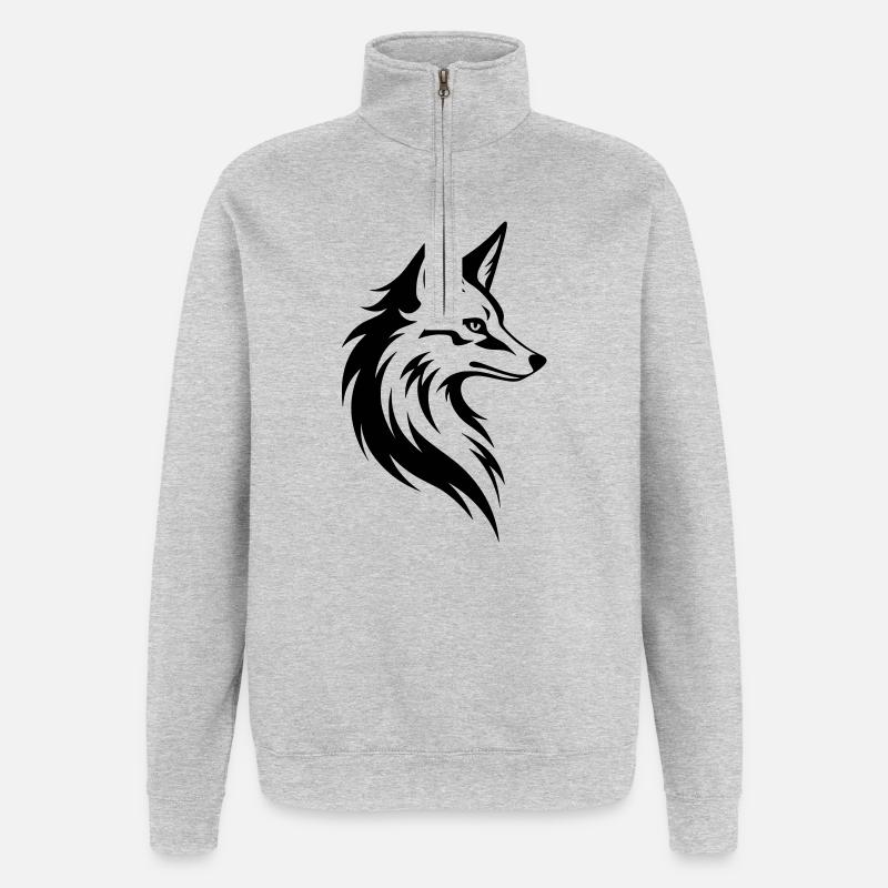 Style de tatouage minimaliste Fox Head - Sweat à zip 1/4 - gris chiné
