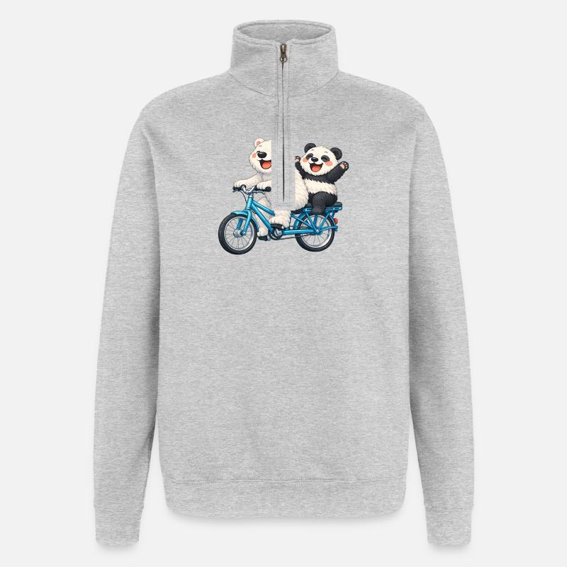 Two teddy bears on a bicycle - Quarter-Zip Sweatshirt - heather grey